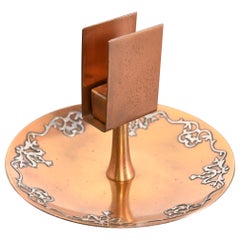 Cenicero Heintz Arts & Crafts de plata de ley sobre bronce con caja para cerillas