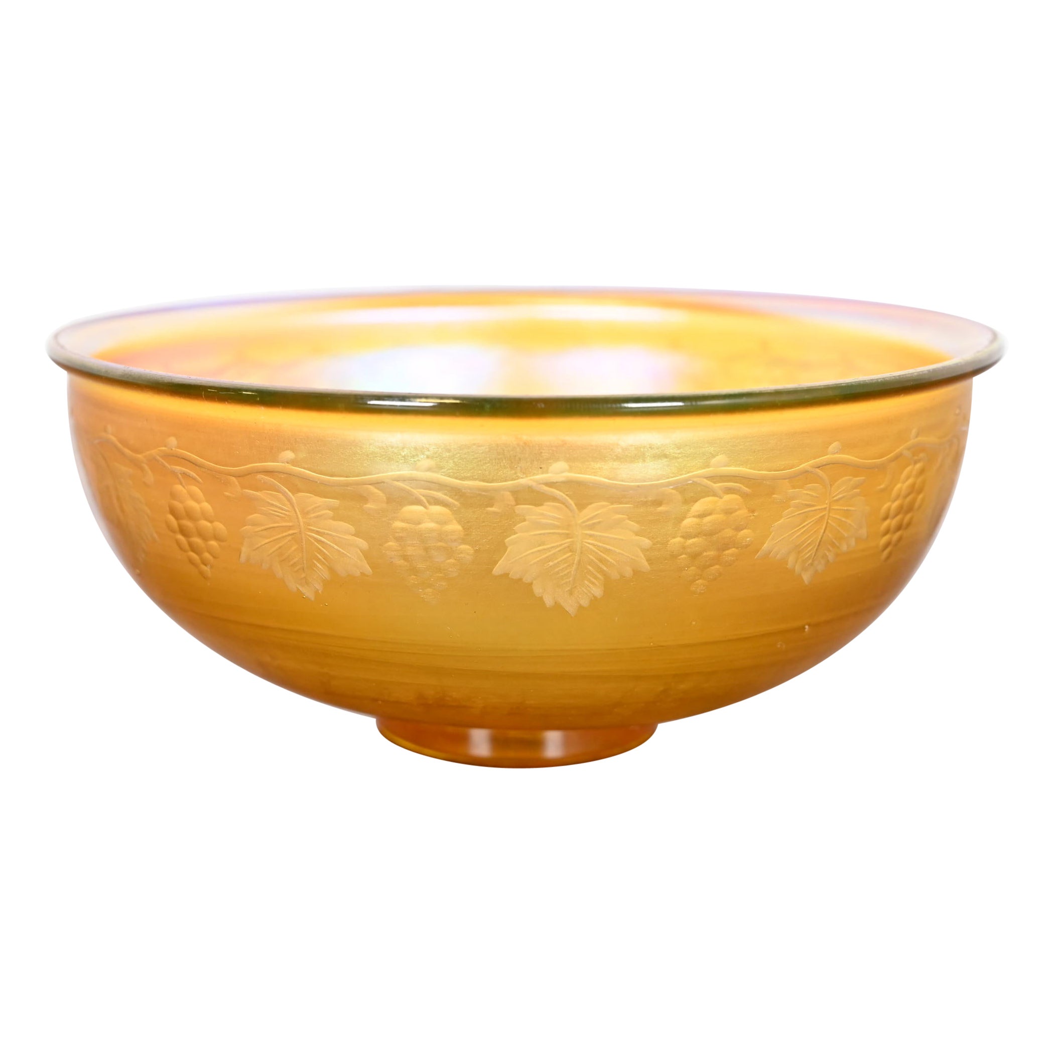 Bol en verre d'art irisé Favrile avec vigne entaillée Louis Comfort Tiffany