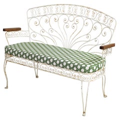 Vintage French Midcentury Wrought Iron Patio and Garden Bench or Settee