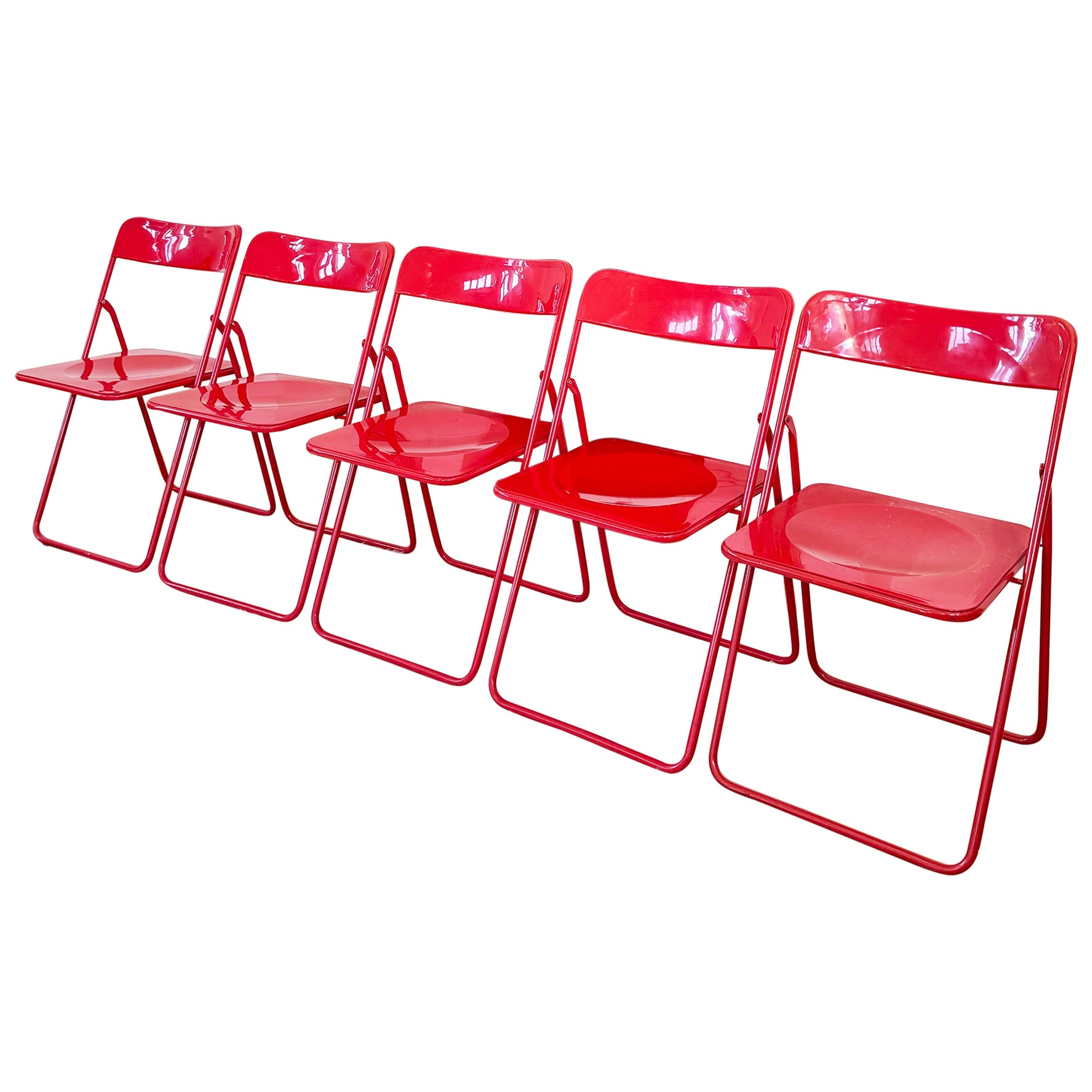 Ensemble de 5 chaises rouges suédoises postmodernes des années 80 vintage Nils Gammelgaard Ikea "Ted"