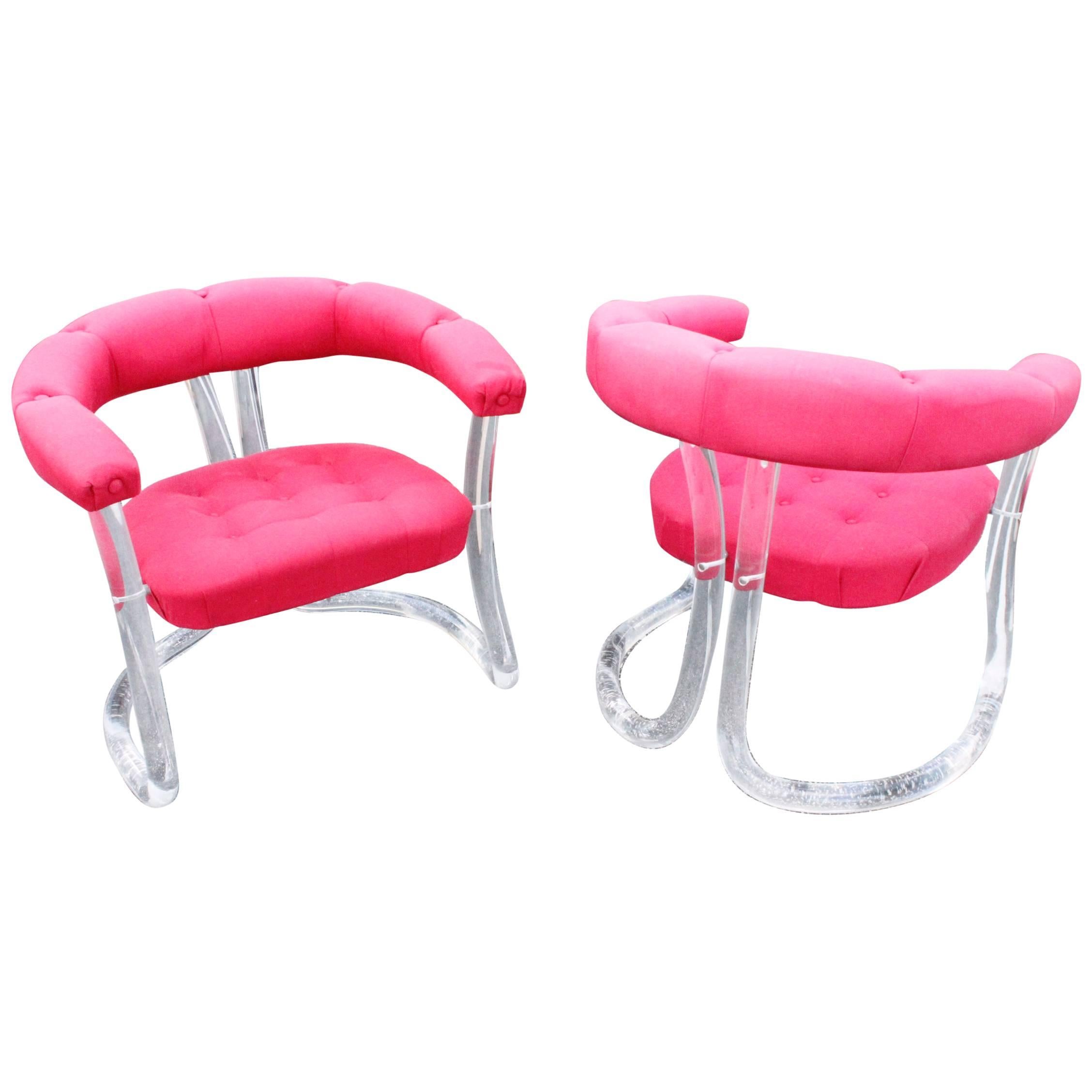 Charles Hollis Jones Lucite Pair of Vintage Armchairs, Cantilever CHJ Hill Mfg