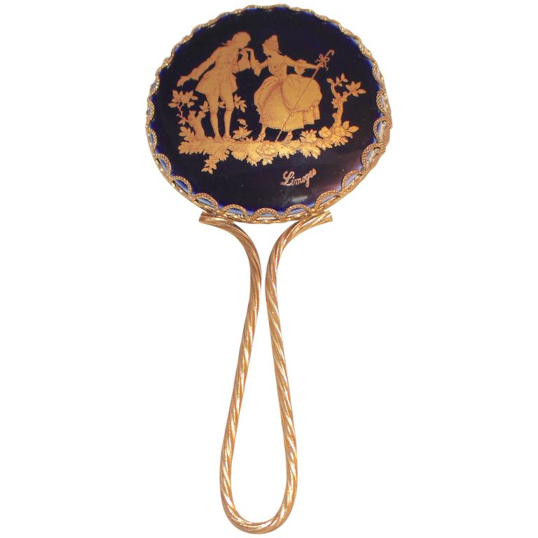 French Limoges Porcelain Hand Mirror For Dresser Or Handbag French Limoges Porcelain Hand Mirror For Dresser Or Handbag