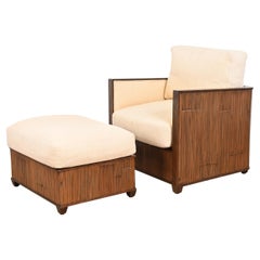 Fauteuil de salon moderne et organique McGuire en bambou avec pouf