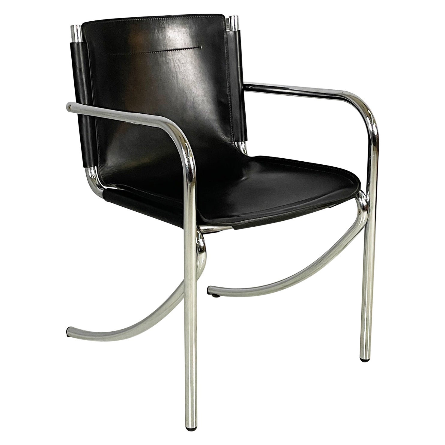 Italian modern Black leather metal chair Jot by Stoppino for Acerbis, 1980s
