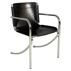 Italian modern Black leather metal chair Jot by Stoppino for Acerbis, 1980s
