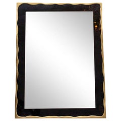 Modern Mirror in Black Shell with Bronze Patina Brass Details by KIFU Paris