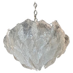 Vintage Carlo Nason for Murano Mazzega Glass Leaf Leaves Chandelier Chrome