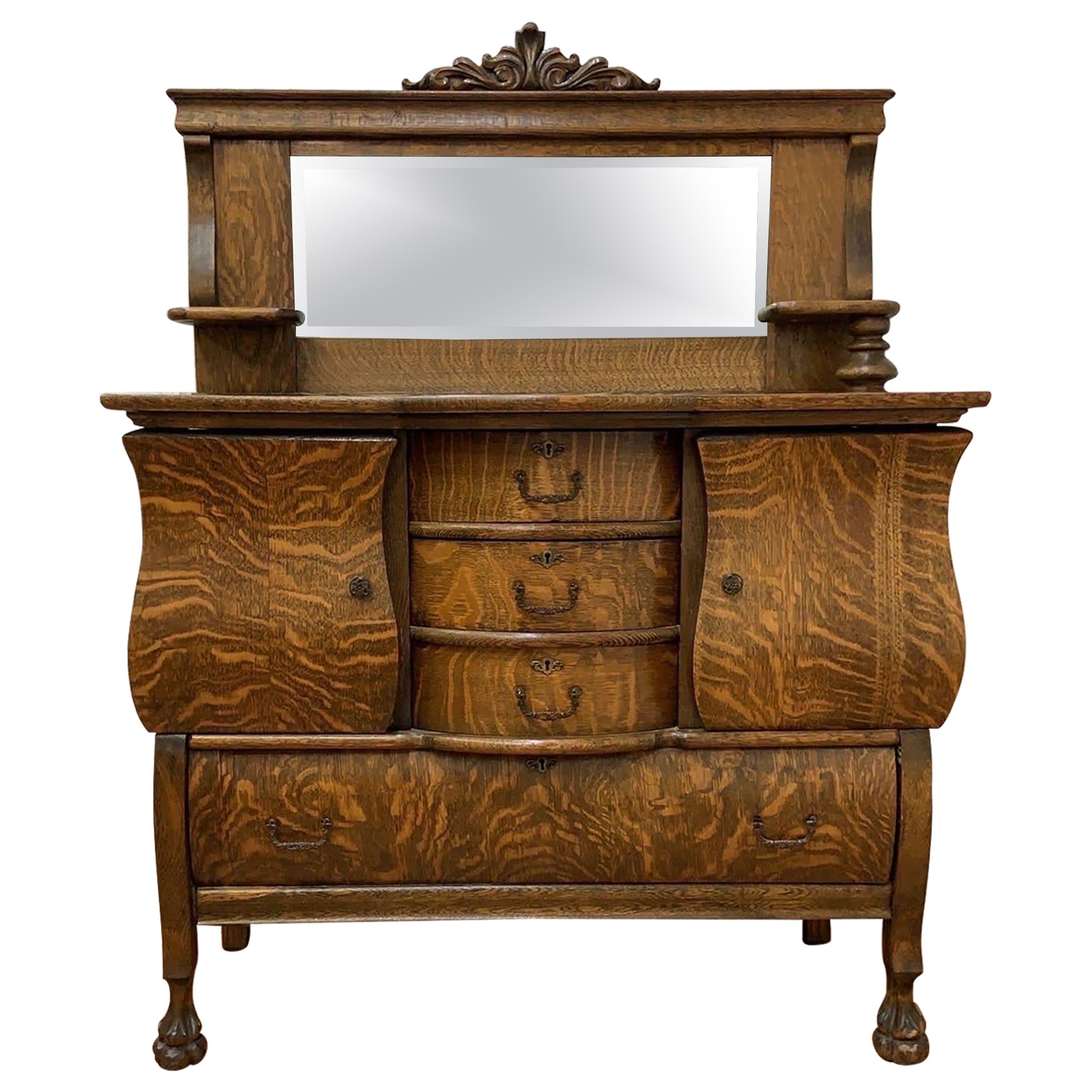 Antique Empire Antique Quarter Sawn Oak Buffet/Sideboard/Bar Cabinet with Mirror