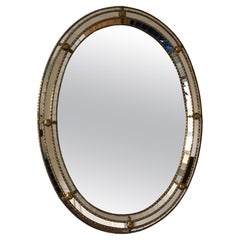 Vintage Venetian Oval Mirror Hollywood Regency in Gold Spain 1990s
