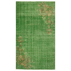 Vintage Art Deco Teppich in Grün mit beige-braunen Blumenmustern  Rug & Kilim