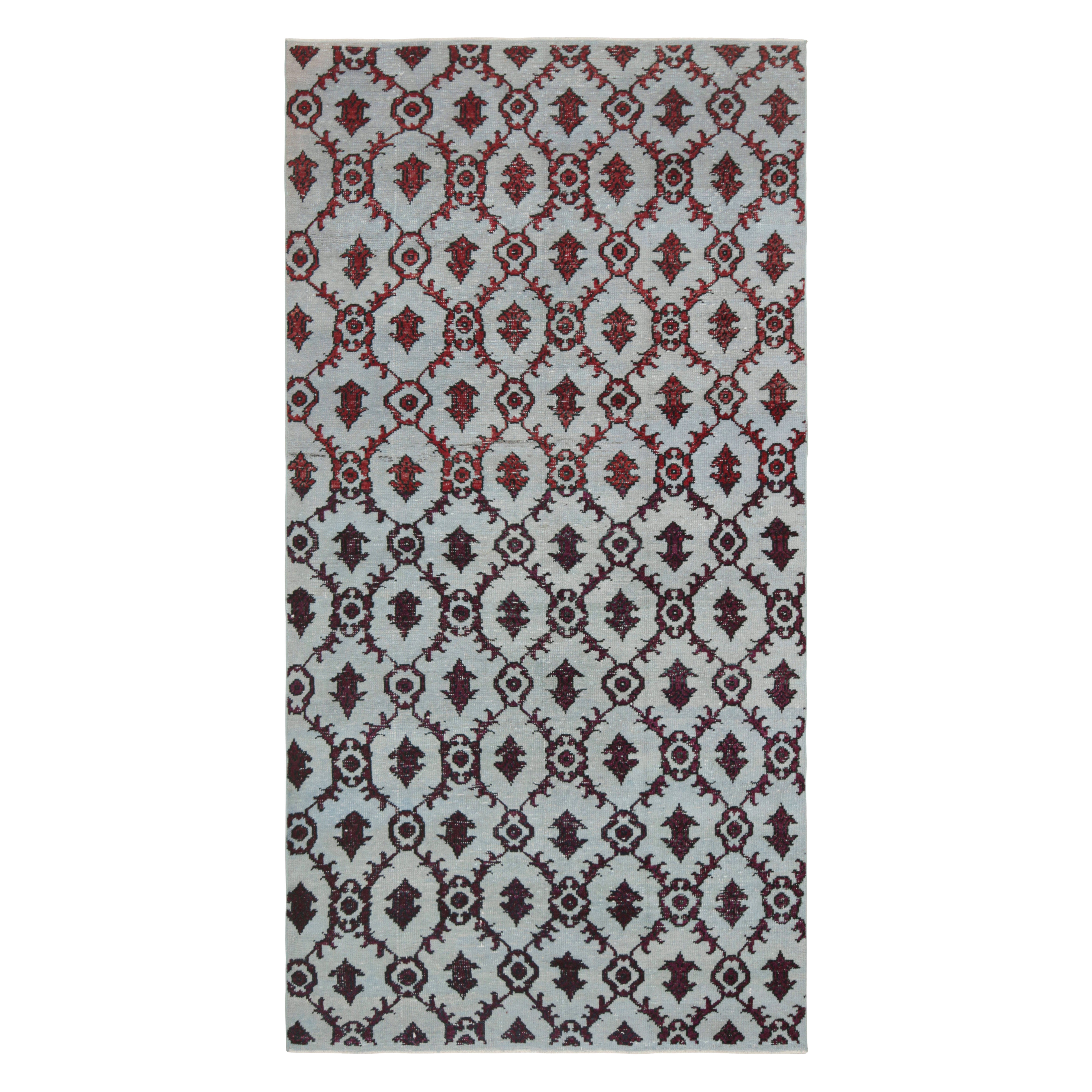 Vintage Zeki Müren Rug in Blue with Burgundy Floral Trellis  Rug & Kilim For Sale