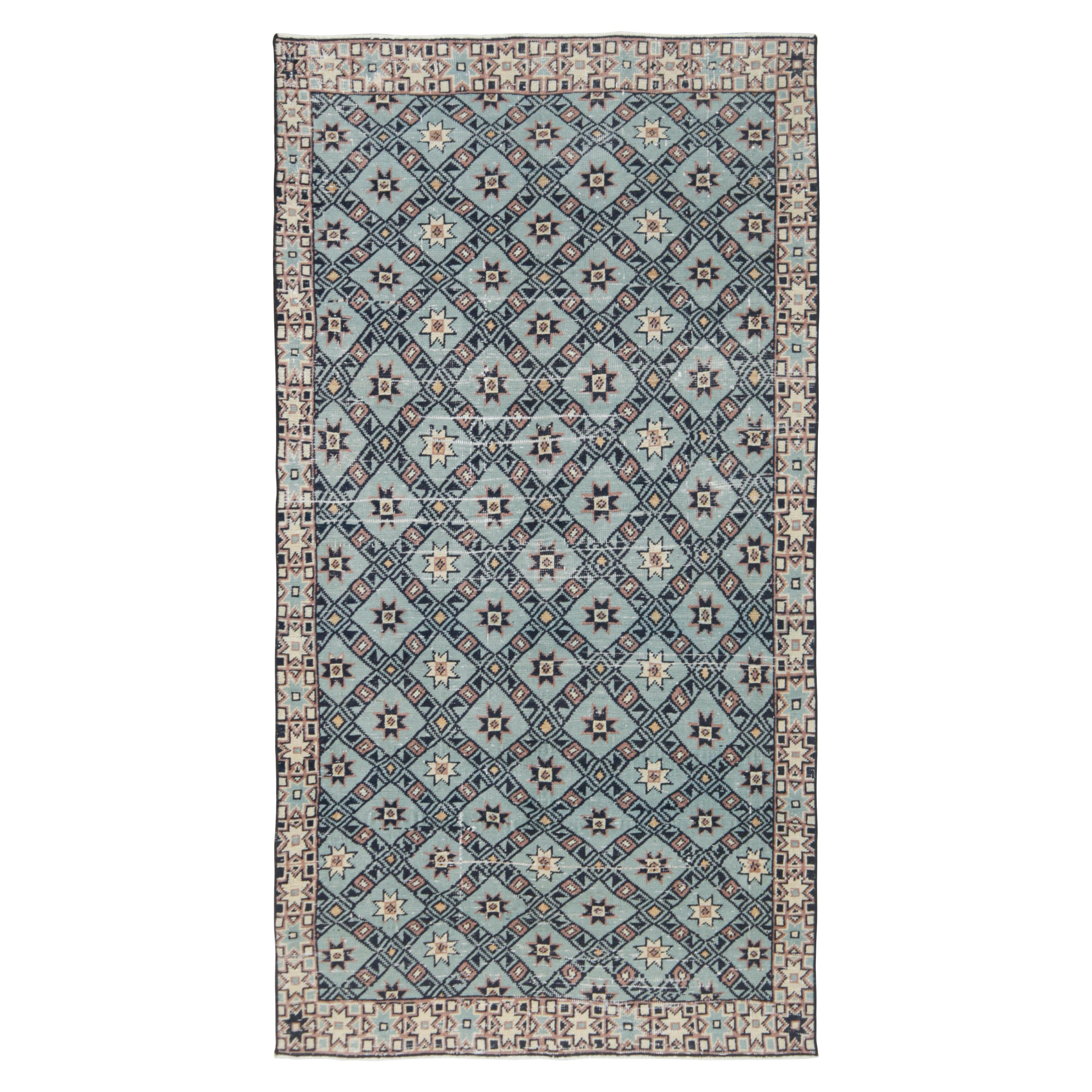 Türkischer Vintage-Teppich in Blau mit geometrischen Mustern  Rug & Kilim