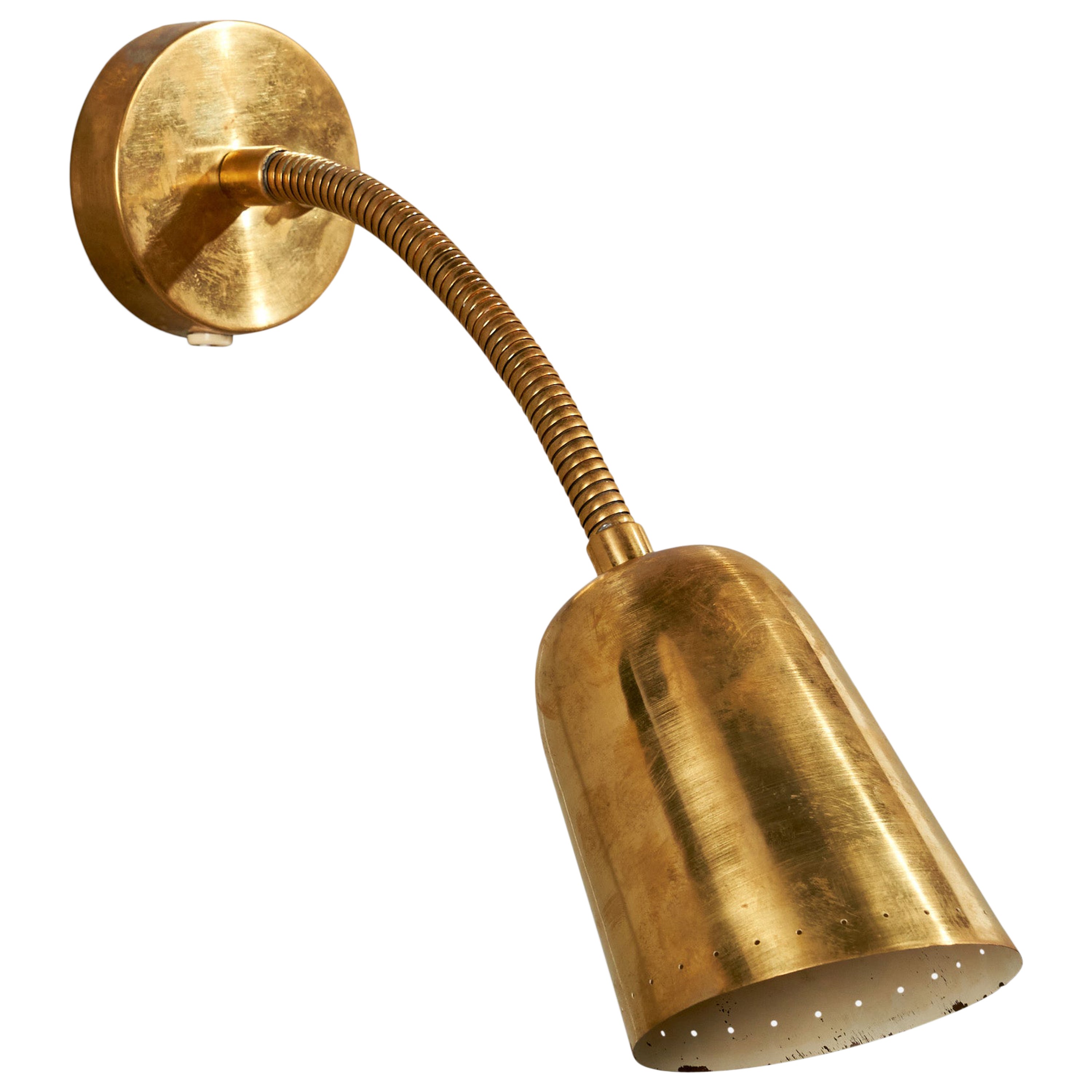 Danish Designer, Wall Light, Brass, Denmark, 1940s