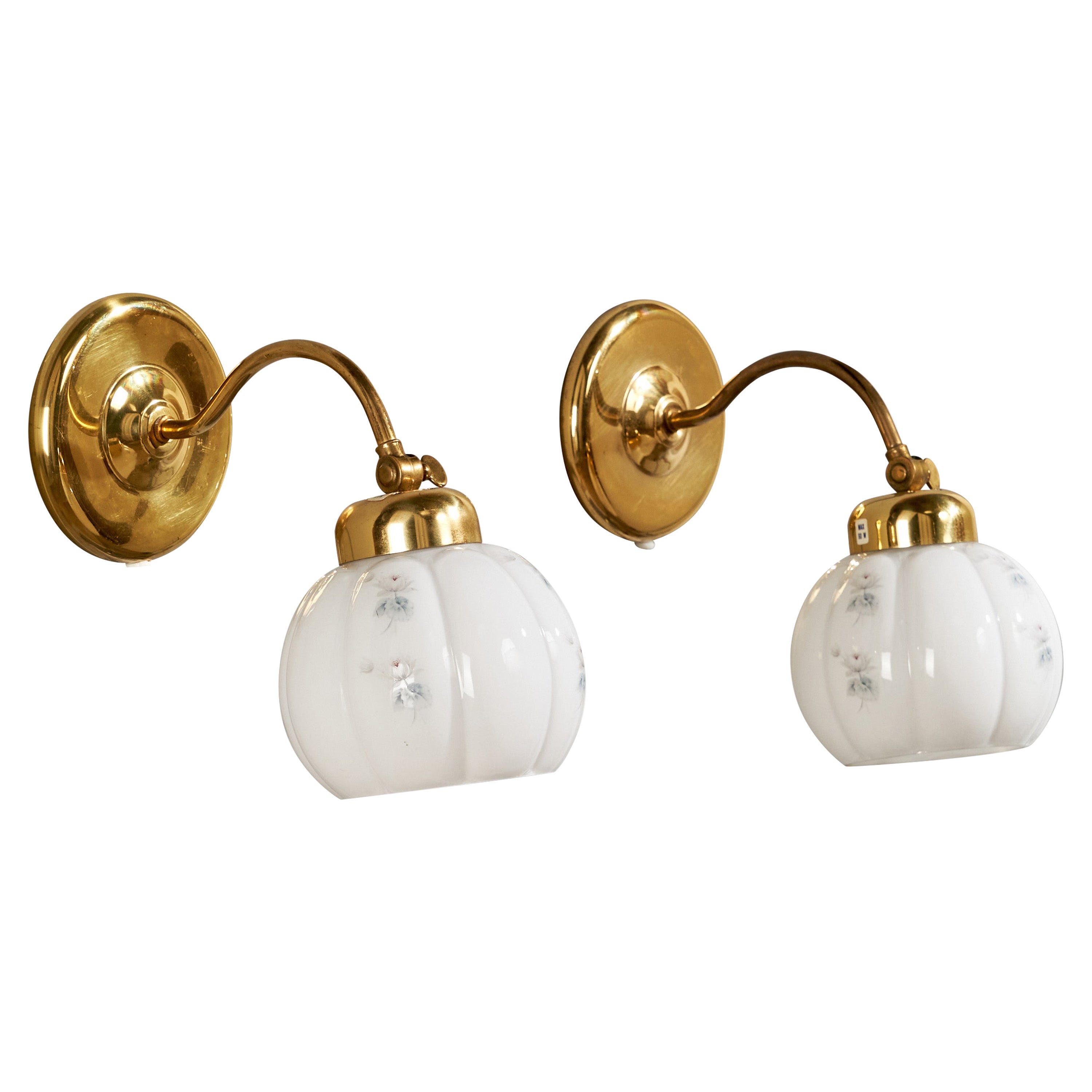 Ivars, Wall Lights, Brass, Glass, Sweden, 1960s For Sale