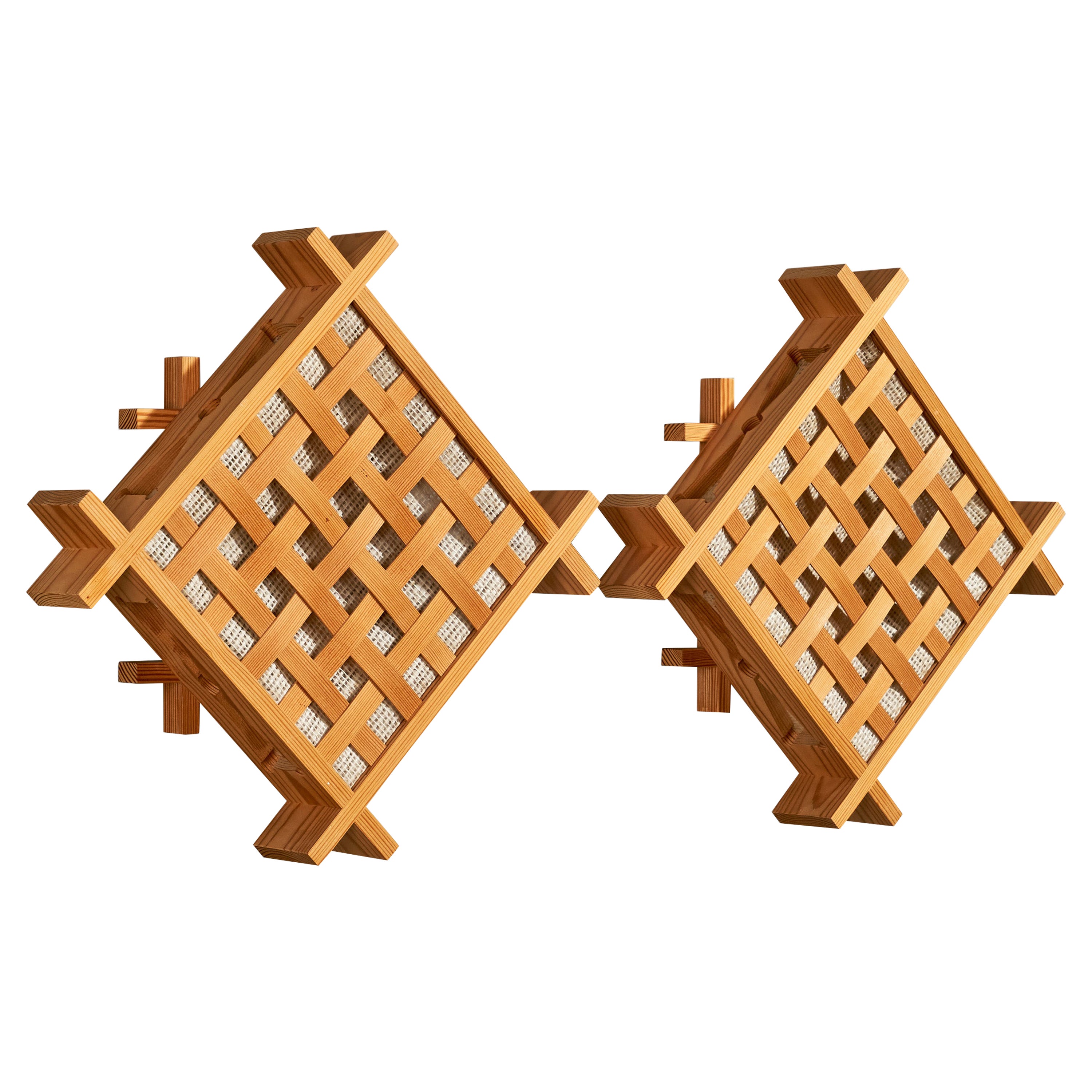 Swedish Designer, Wall Lights, Pine, Raffia, Sweden, 1970s