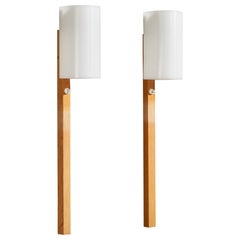 Uno Kristiansson, Wall Lights, Oak, Acrylic, Brass, Sweden, 1960s