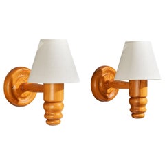 Markslöjd, Wall Lights, Pine, Fabric, Sweden, 1980s
