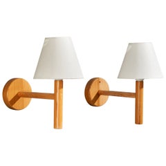 Solbackens Svarveri, Wall Lights, Pine, Fabric, Sweden, 1980s