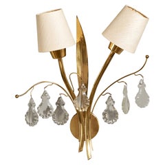Finnish Designer, Wall Light, Brass, Glass, Fabric, Finland, 1940s