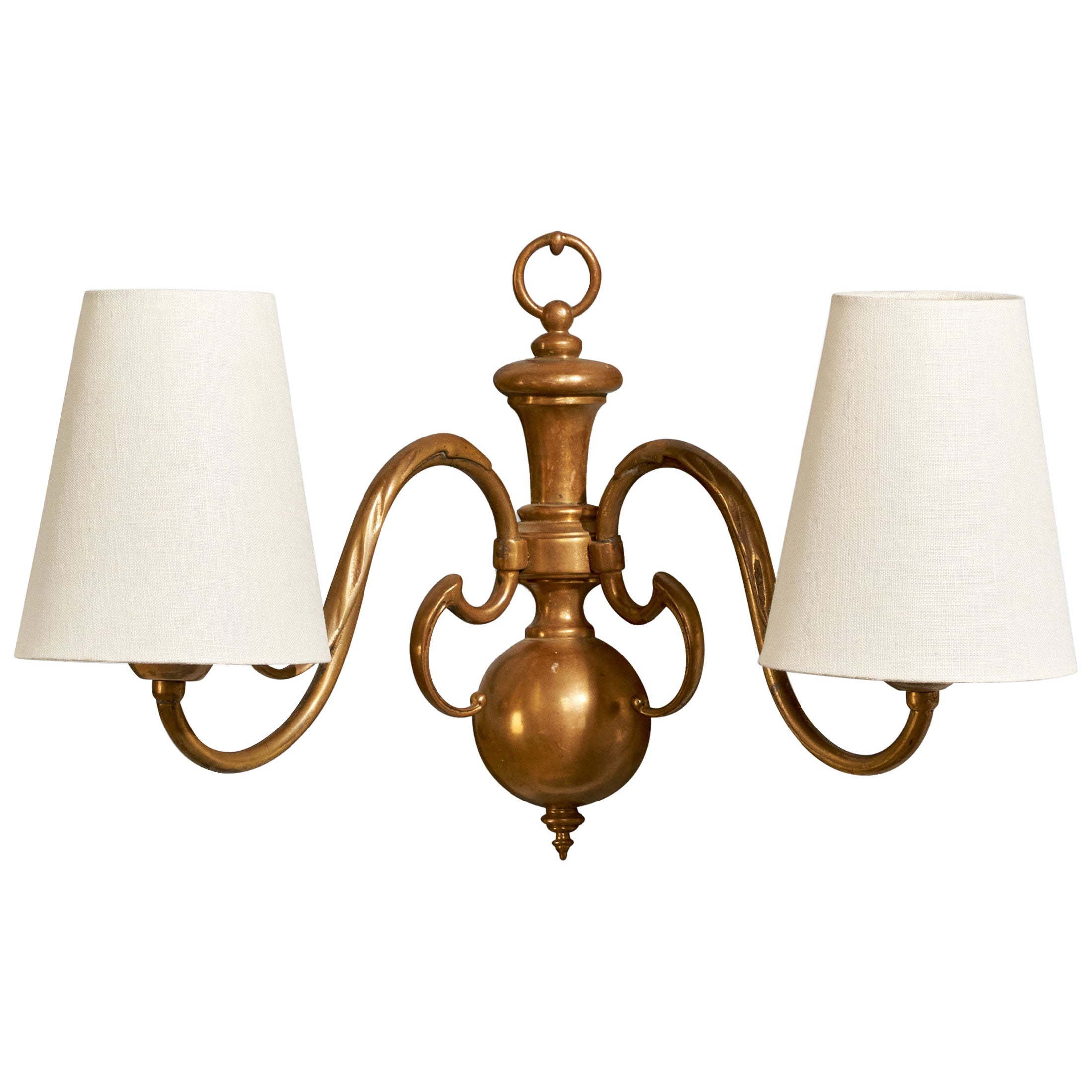 French Designer, Wall Light, Brass, Fabric, France, 1950s