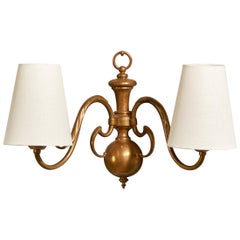French Designer, Wall Light, Brass, Fabric, France, 1950s