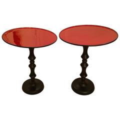 Vintage Pair of Side Metal and Laquer Tables