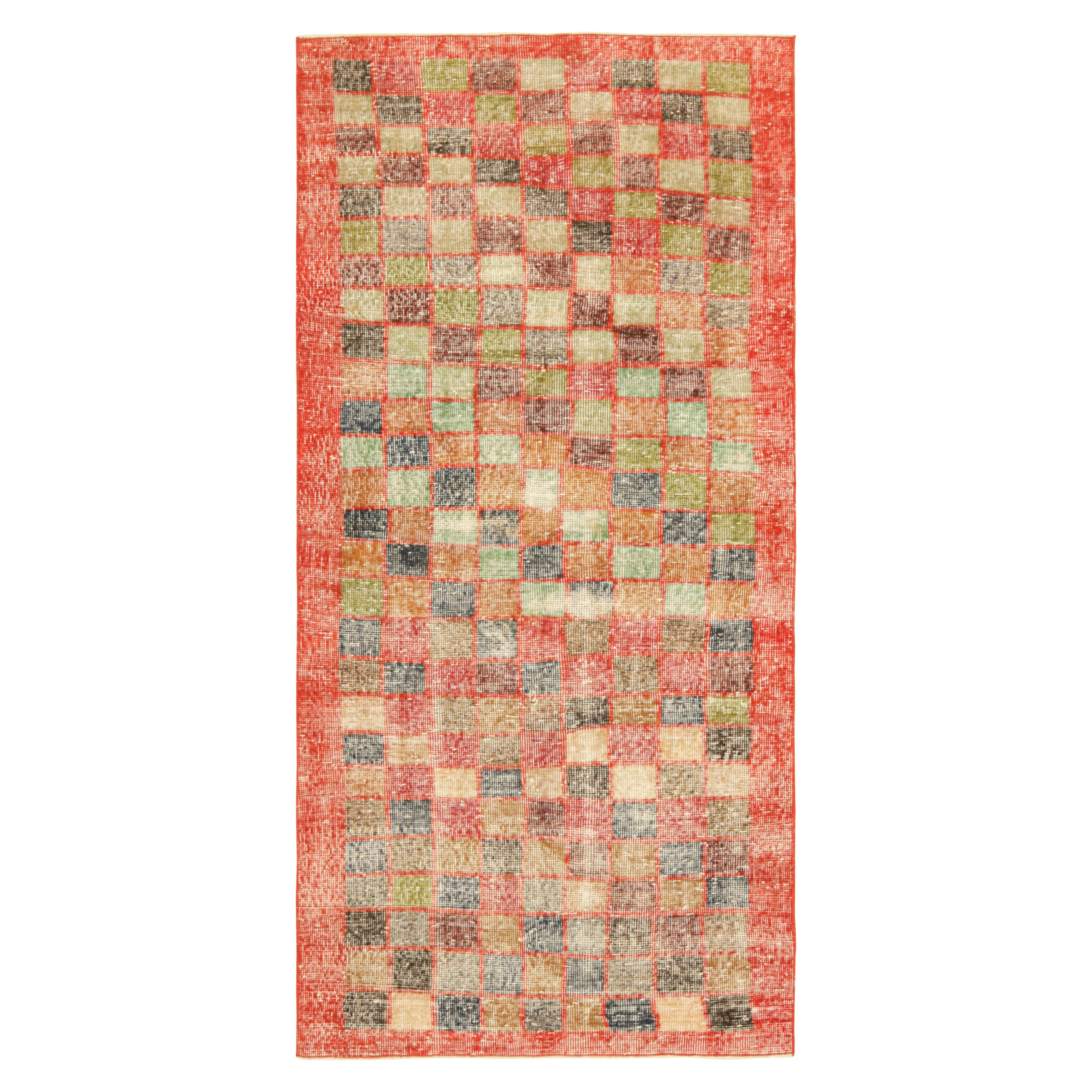 Vintage Zeki Müren Runner Rug in Bright Red with Geometric Pattern  Rug & Kilim