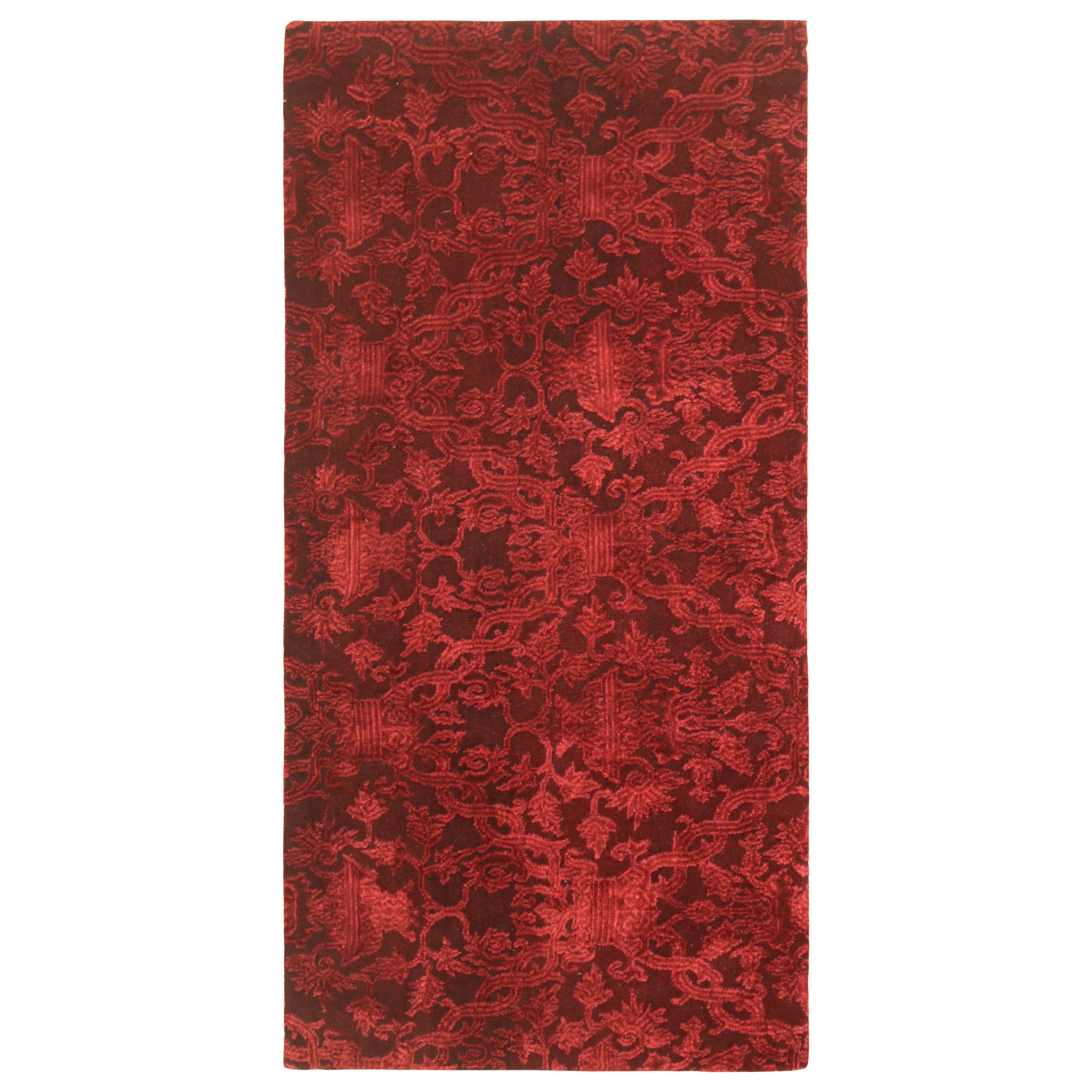 Rug & Kilim’s European Style Runner Rug in Burgundy with Floral Patterns