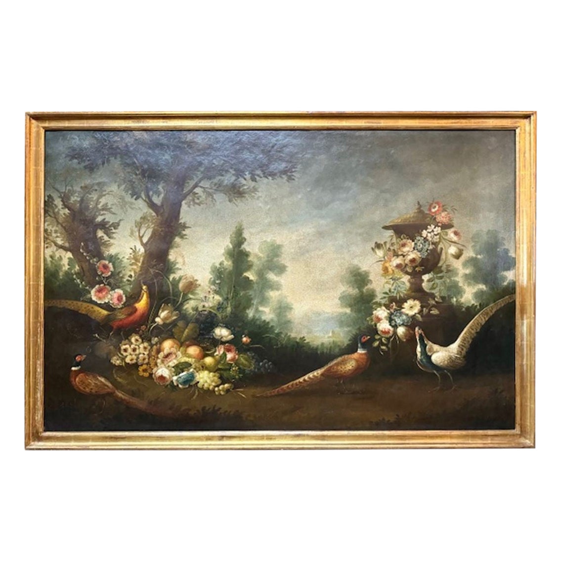 19th Century Italian School Oil on Canvas Painting of Birds