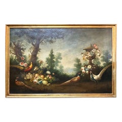 19th Century Italian School Oil on Canvas Painting of Birds