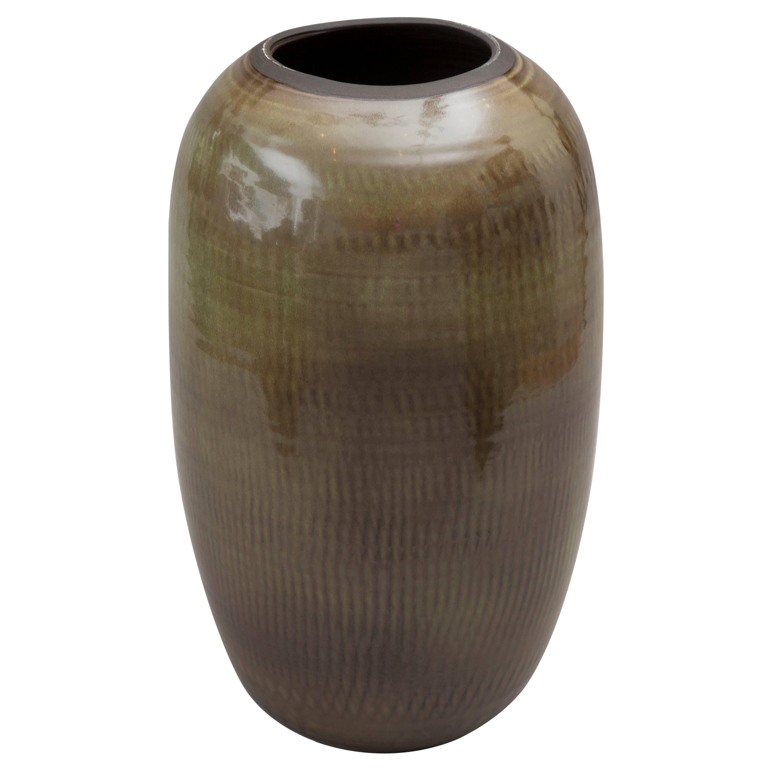 Contemporary '2015' Green Celadon Vase, One of a Kind, Karen Swami For Sale
