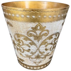 Italian Florentine Gold and Cream Wastebasket Trash Can