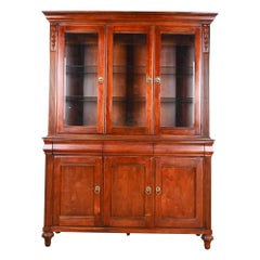 Antiguo Regencia Francesa Luis XVI Madera de Cerezo Tallada Librería con Fachada Iluminada