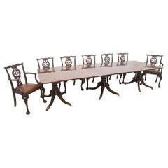 Antique Regency mahogany triple pillar dining table