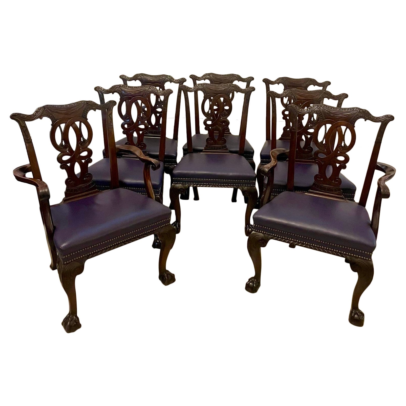 Outstanding Quality Set of 8 Antique Victorian Carved Mahogany Dining Chairs