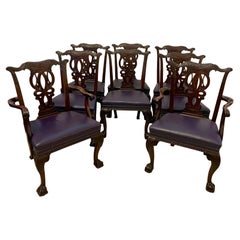 Ensemble de 8 chaises de salle à manger victoriennes anciennes en acajou sculpté de qualité exceptionnelle