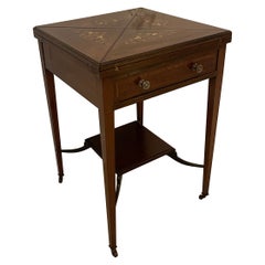 Antique Edwardian Quality Mahogany Marquetry Inlaid Envelope Card/Side Table