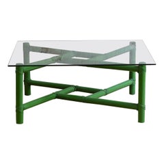 Square green bamboo coffee table – Mcguire San Francisco, 1970