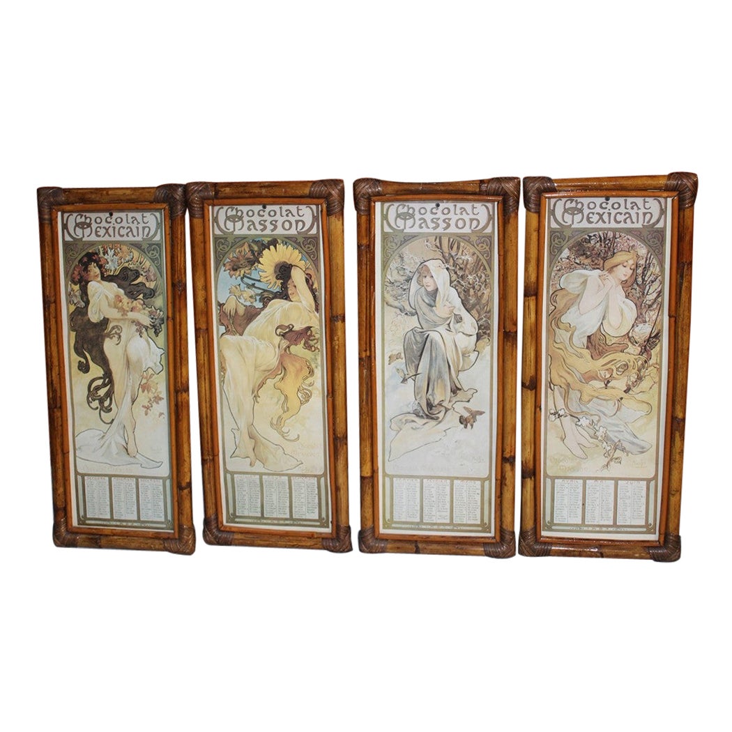 Picture frames bamboo figures of women Art Nouveaux calendar year 1887 For Sale