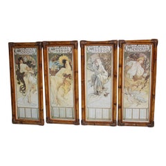 Quadri cornici bambù figure di donne Art Nouveaux calendario anno 1887