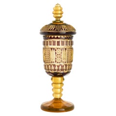 Antique Bohemian Amber Glass Goblet and Cover