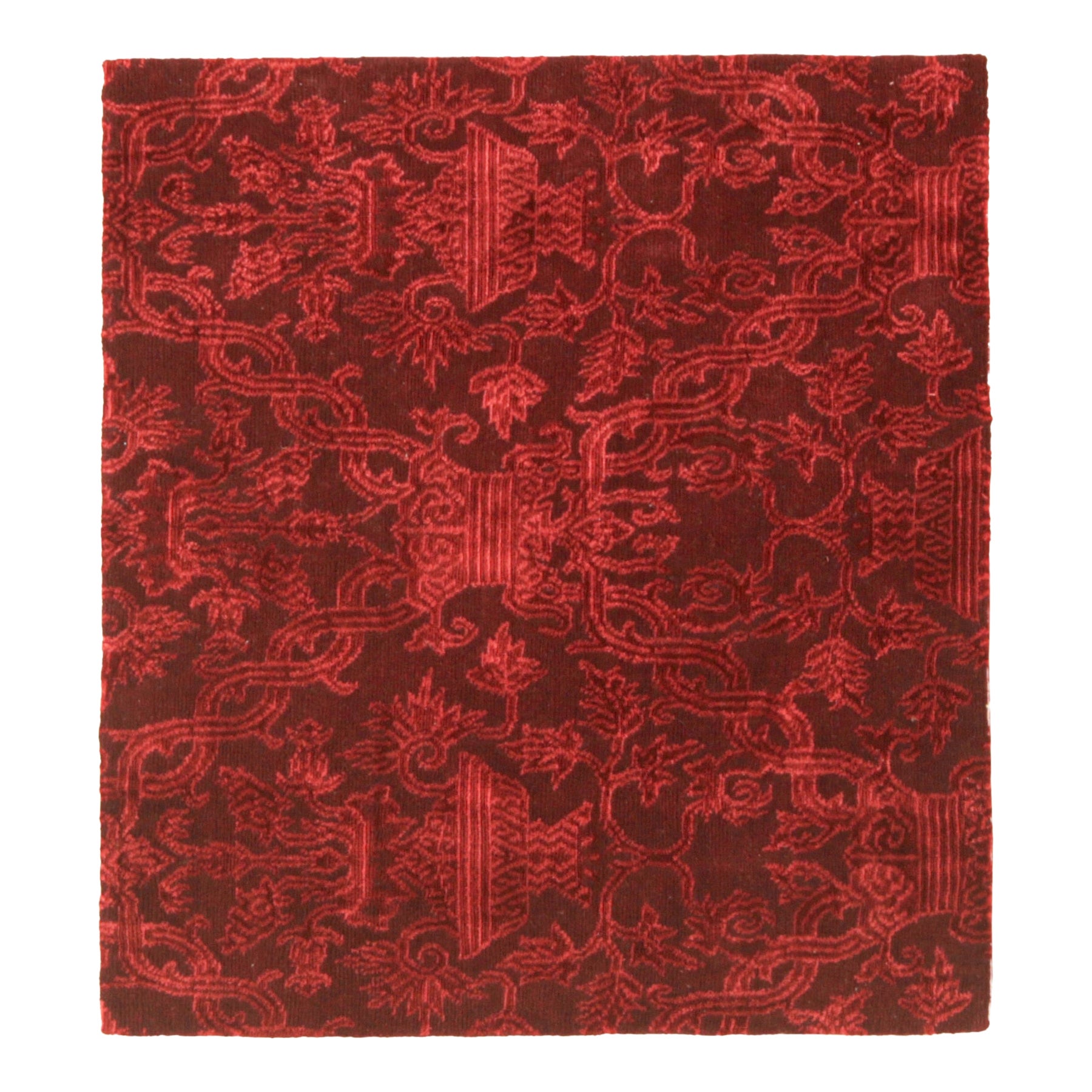 Rug & Kilim’s European Style Square Rug in Burgundy with Floral Patterns For Sale