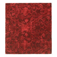 Rug & Kilim’s European Style Square Rug in Burgundy with Floral Patterns