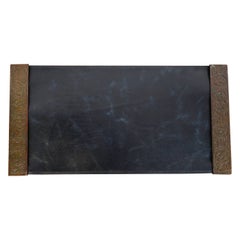 Tiffany Studios New York Zodiac Bronze Blotter Ends With Leather Desk Blotter