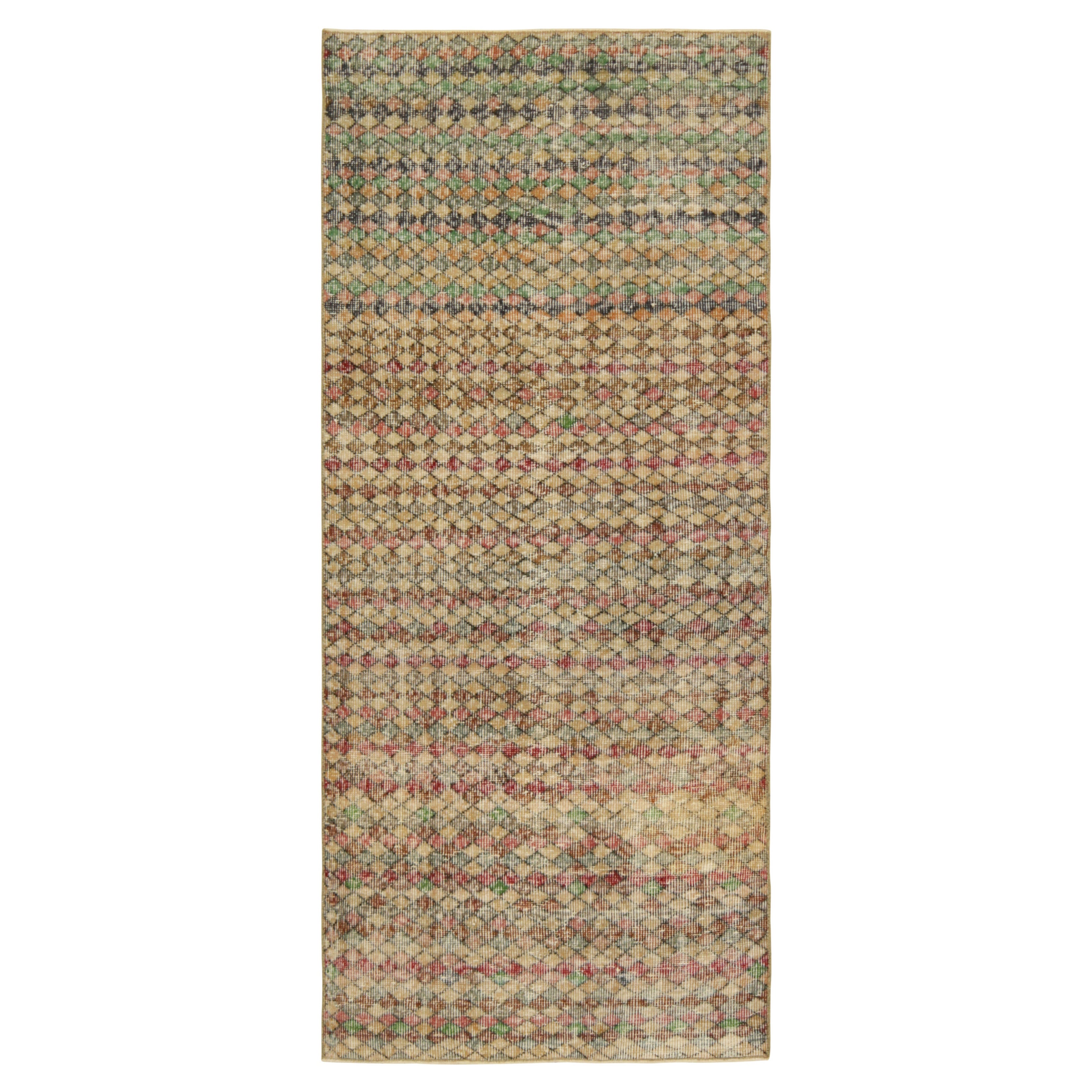 Vintage Zeki Müren Runner in Brown with Colorful Geometric Pattern  Rug & Kilim