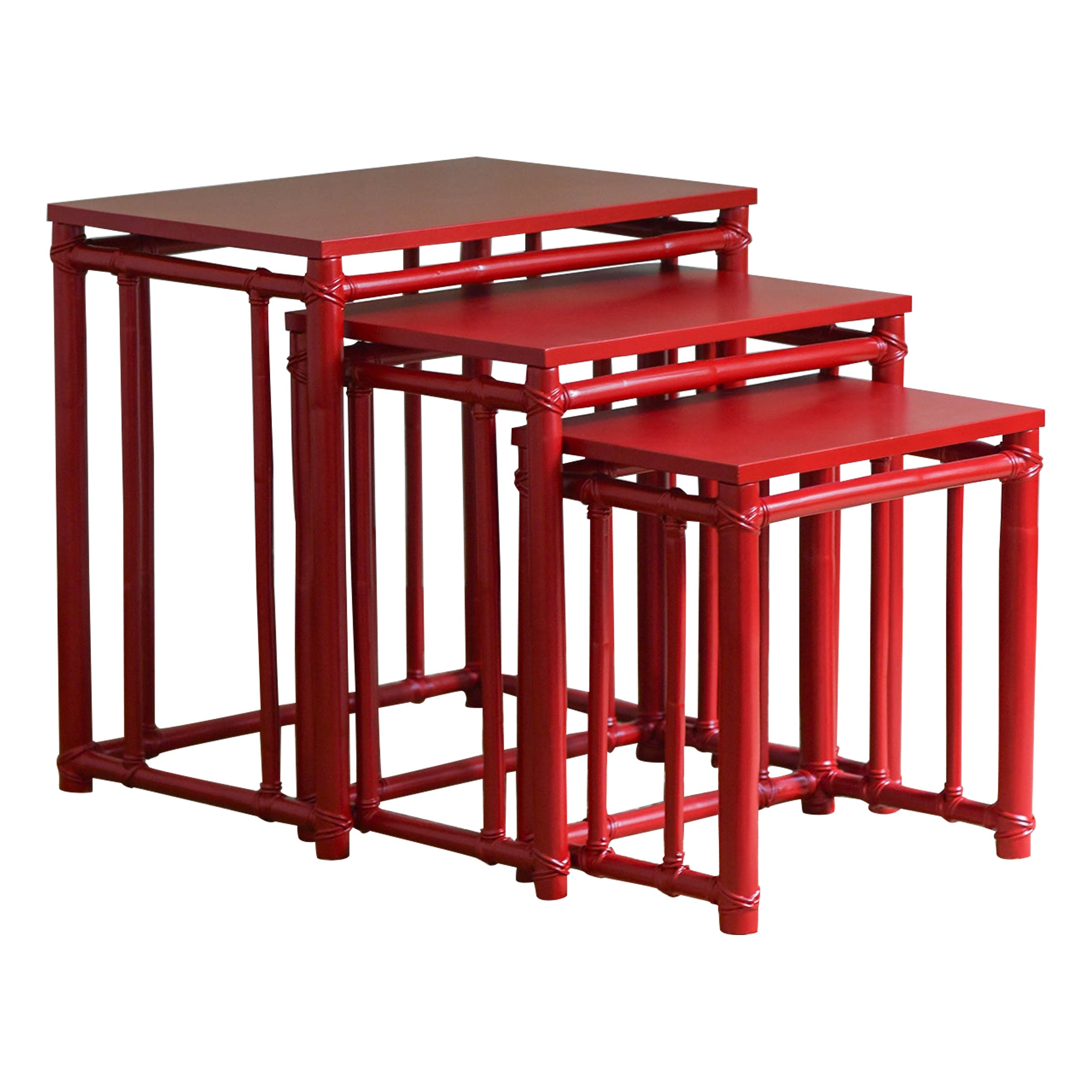 Nesting side tables in red lacquered bamboo  – Mcguire San Francisco 1970