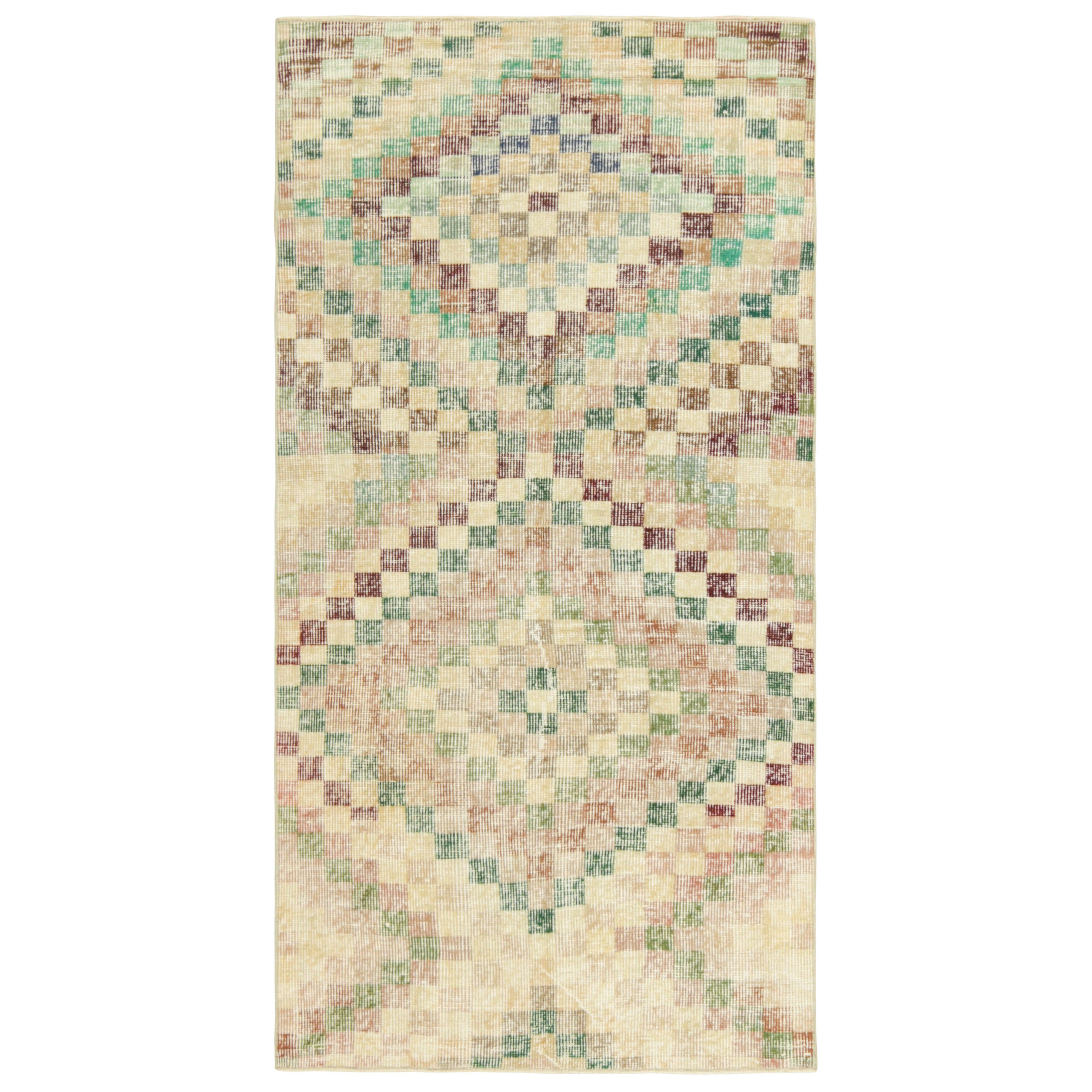 Vintage Zeki Müren Runner Rug in Beige-Brown and Green  Rug & Kilim