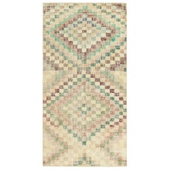 Vintage Zeki Müren Runner Rug in Beige-Brown and Green  Rug & Kilim