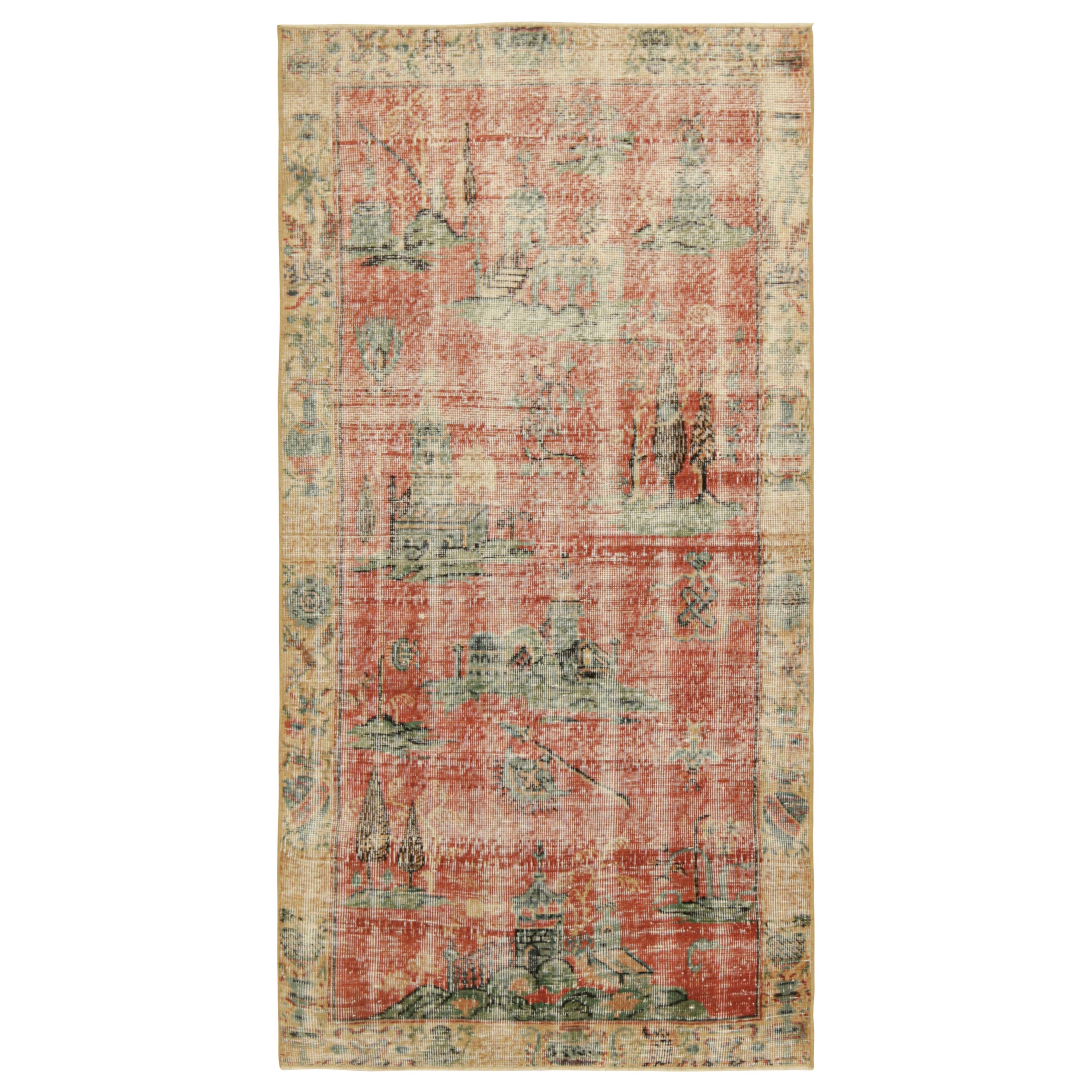 Vintage Turkish Runner Rug in Bright Red with Grand Pictorials  Rug & Kilim