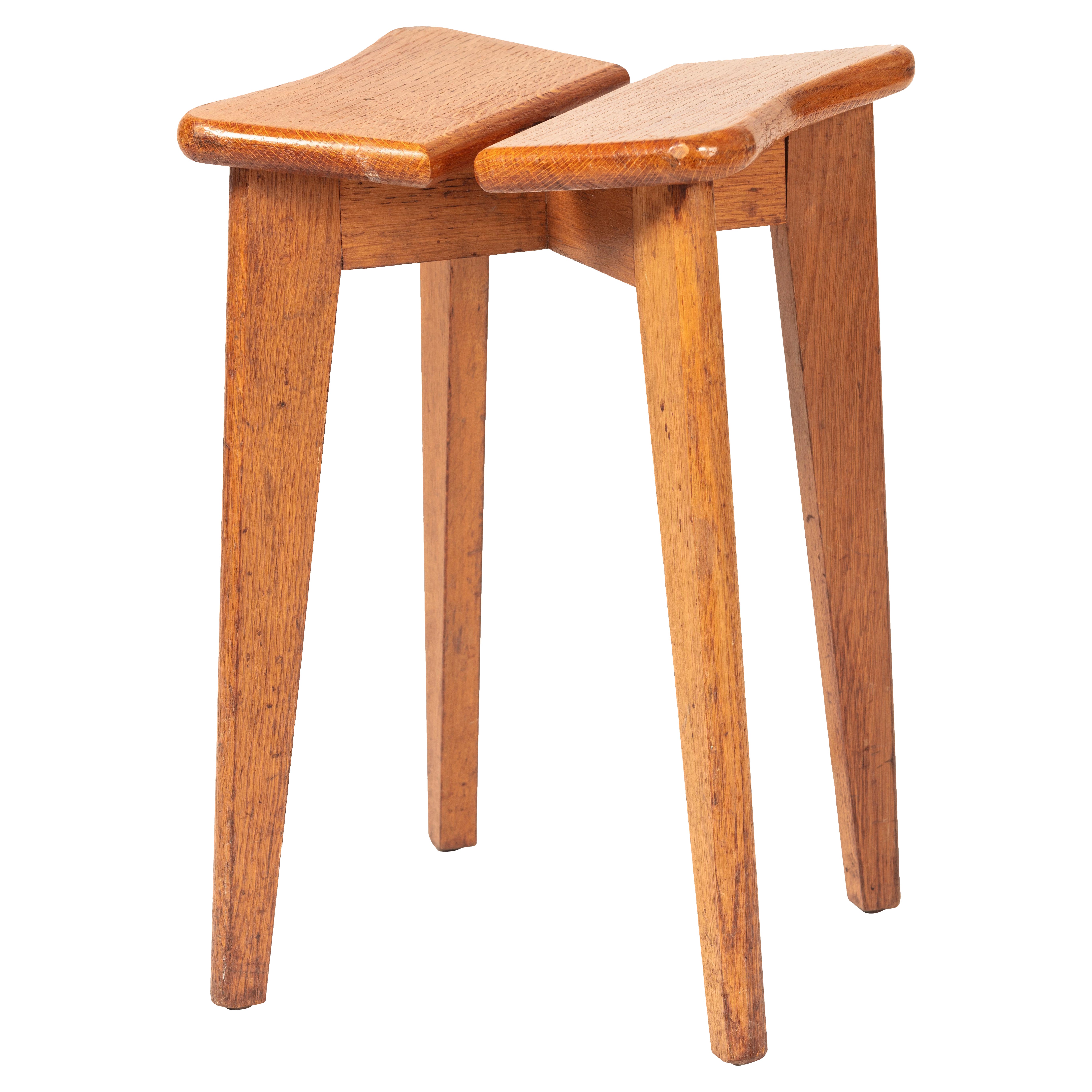 Stool Cloverleaf by Marcel Gascoin in oak, 1950